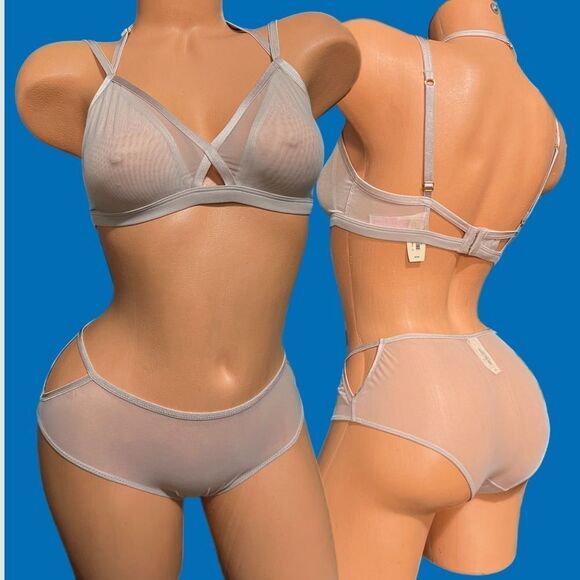 Victorias Secret Set Sexy Sheer Mesh Strappy Double Cup Unlined bralette & Panty - Picture 9 of 9